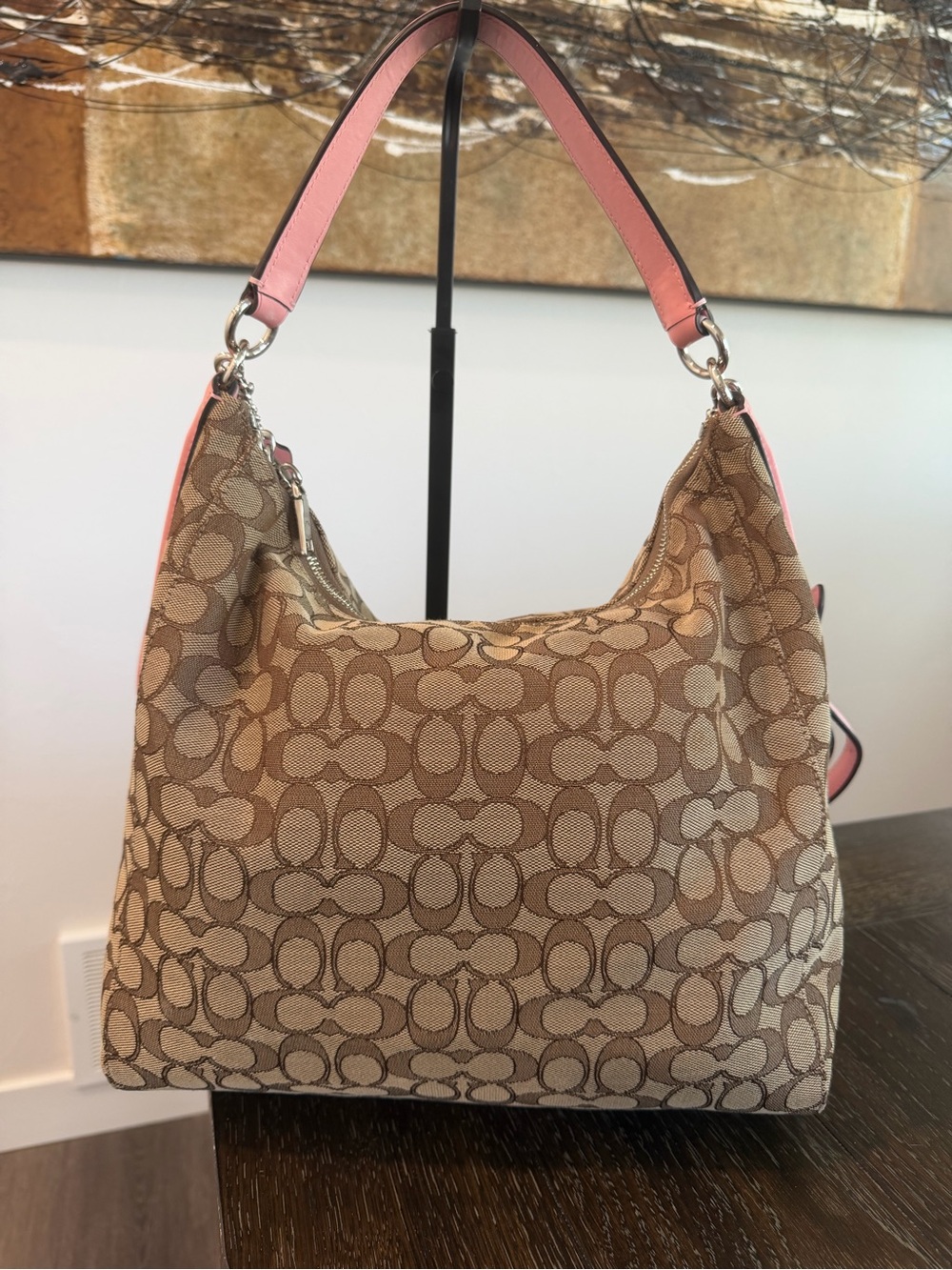 Coach Celeste Signature Canvas Hobo Bag with Pink Leather. Style F58327 - Picture 2 of 7